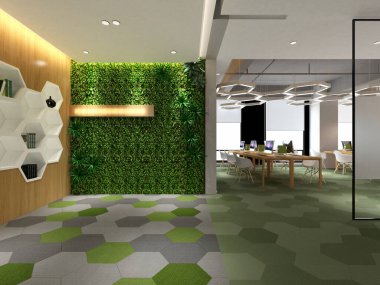Modern çalışma odasının 3D görüntüsü