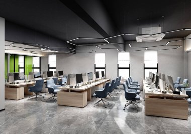 Modern ofis içinin 3D görüntüsü