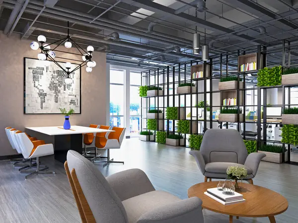 Modern ofis içinin 3D görüntüsü