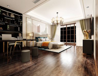 Modern otel odasının 3D görüntüsü