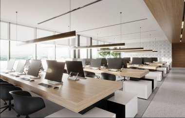 3D render modern ofis iç mimarisi