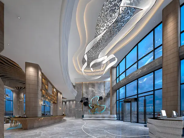 Renderizar Hotel Luxo Hall Entrada — Fotografia de Stock