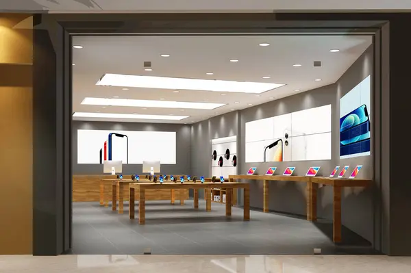 3d render of mobile shop electronics store