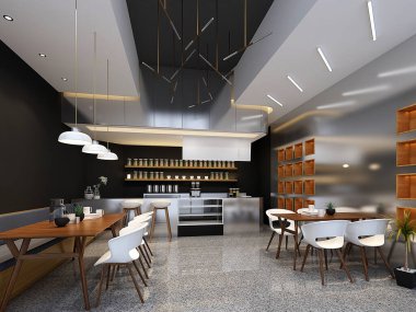 3D render kahveci restoran fırını iç mekan