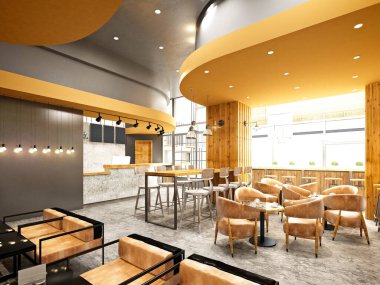 3D kahve dükkanı, kafeterya fırını.