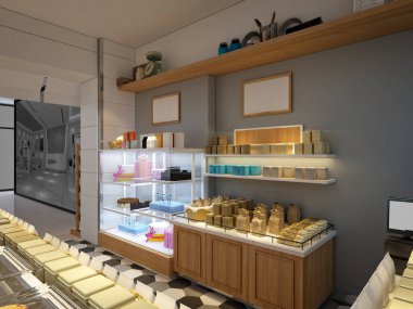 3d render cafe restoran iç