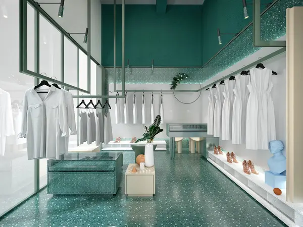 Renderizado Calzado Vestido Tela Tienda Interior — Foto de Stock