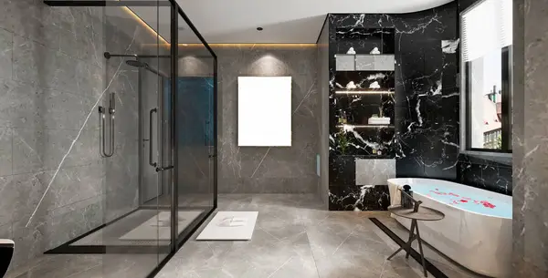 Renderização Banheiro Luxo Com Banheira — Fotografia de Stock