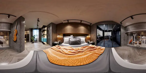 360 Graus Quarto Hotel Renderização Imagens Royalty-Free