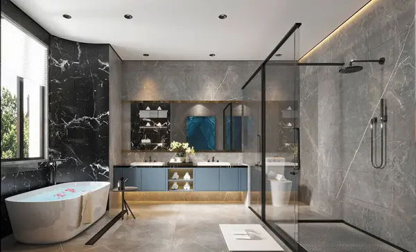 Renderização Banheiro Luxo Com Banheira Fotos De Bancos De Imagens Sem Royalties
