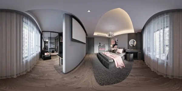 360 Graus Luxo Quarto Hotel Renderização Fotografia De Stock