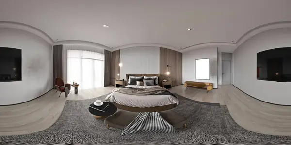 360 Graus Luxo Quarto Hotel Renderização Imagem De Stock