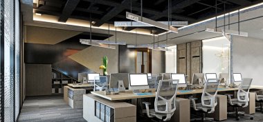 3D render modern ofis iç mimarisi