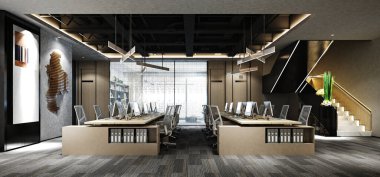 3D render modern ofis iç mimarisi