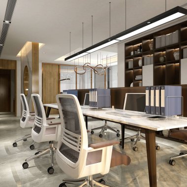 3d render modern çalışma ofisi iç