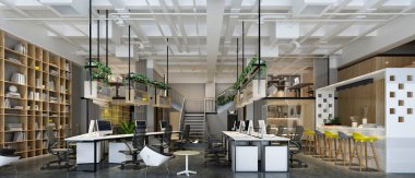 3d render modern çalışma ofisi iç