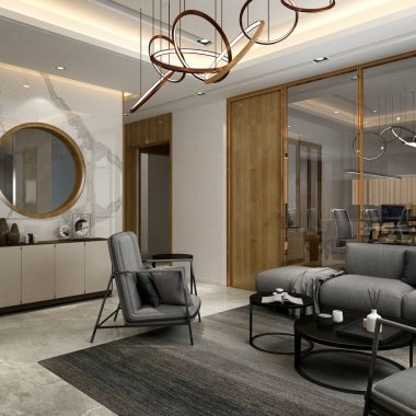 3d render modern çalışma ofisi iç