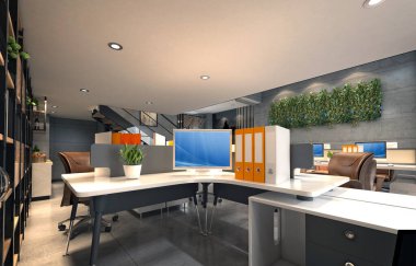 3d modern ofis içi çalışma alanı oluşturma