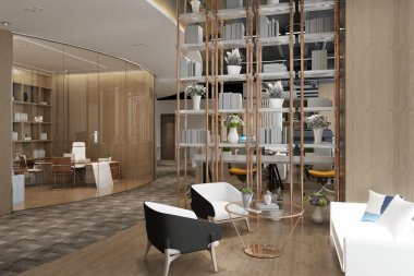 3d render ofis iç çalışma