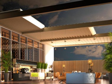 Kafe restoranının 3D görüntüsü.