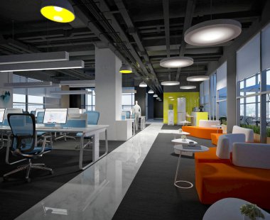 3D render modern ofis iç mimarisi