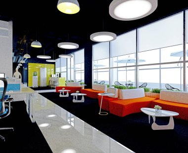 3D render modern ofis iç mimarisi