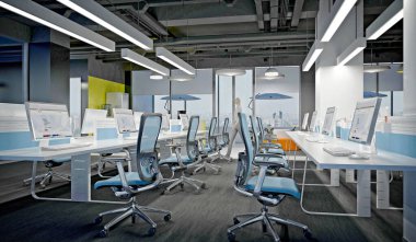 Modern ofis içinin 3D görüntüsü