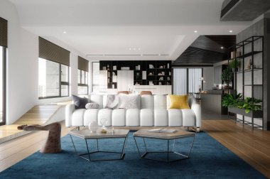 Modern oturma odasının 3D görüntüsü