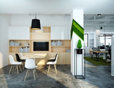 3D render modern ofis iç mimarisi