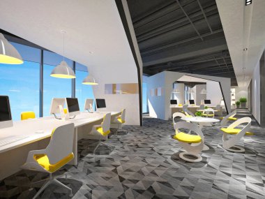 3D render modern ofis iç mimarisi