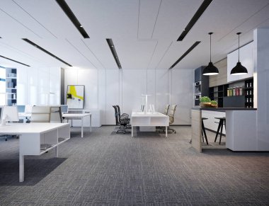 3D render modern ofis iç mimarisi