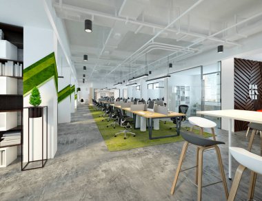 3D render modern ofis iç mimarisi