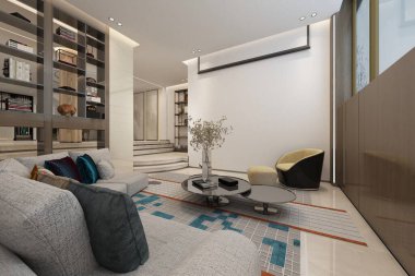 3d render modern çalışma ofisi iç