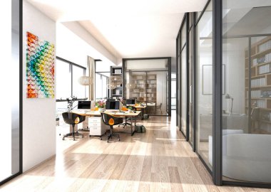 3D render modern ofis iç mimarisi
