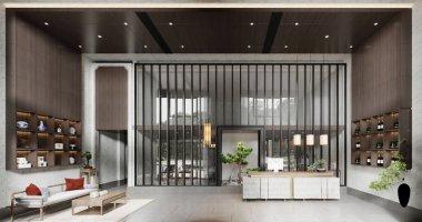 3D render lüks otel Resepsiyon lobi