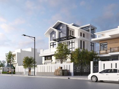 3D lüks villa ev dış görünümü