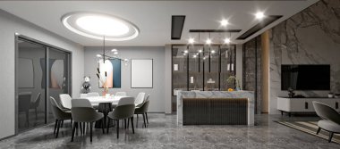 3D Lüks Ev İç Salonu