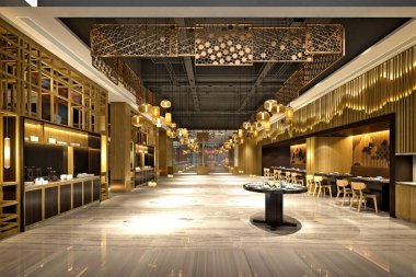 Cafe restoranının 3D görüntüsü