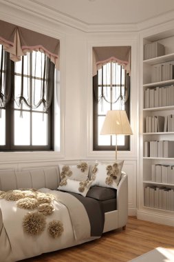 Modern yatak odasının 3D görüntüsü