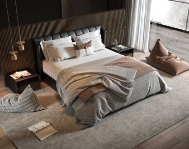 Modern yatak odasının 3D görüntüsü