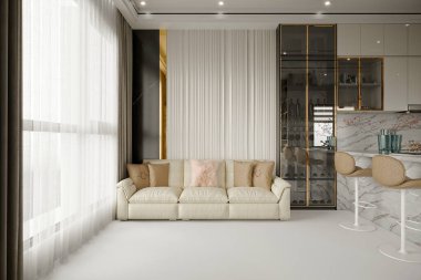 Modern oturma odasının 3D görüntüsü