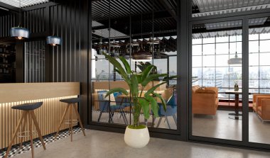 3d render cafe restoran iç