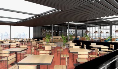 3d render cafe restoran iç