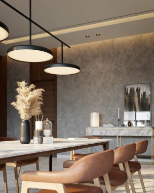 Modern oturma odasının 3D görüntüsü