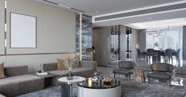 3D render modern oturma odası