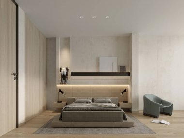 3D render modern otel odası yatak odası