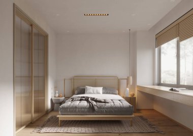 3D render modern otel odası yatak odası