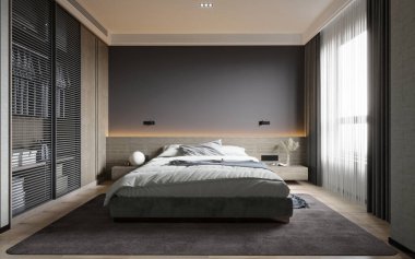 3D render modern otel odası yatak odası