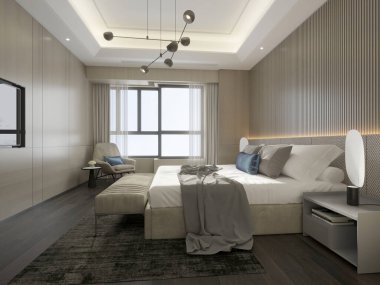 3D render modern otel odası yatak odası