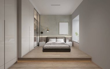 3D render modern otel odası yatak odası